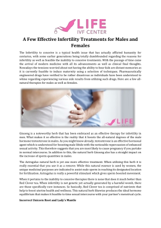 A Few Effective Infertility Treatments for Males and Females