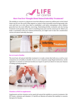 Have You Ever Thought About Natural Infertility Treatment?