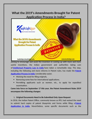 What the 2019’s Amendments Brought for Patent Application Process in India?