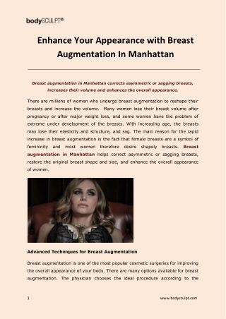 Enhance Your Appearance with Breast Augmentation In Manhattan