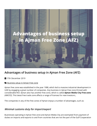 Advantages of business setup in Ajman Free Zone (AFZ)