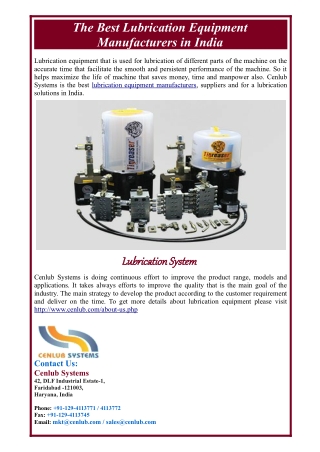 The Best Lubrication Equipment Manufacturers in India