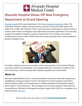 Alvarado Hospital Shows Off New Emergency Department at Grand Opening