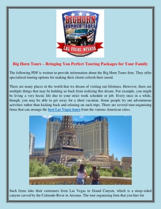 Big Horn Tours – Bringing You Perfect Touring Packages for Your Family