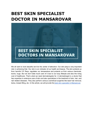 BEST SKIN SPECIALIST DOCTORS IN MANSAROVAR JAIPUR