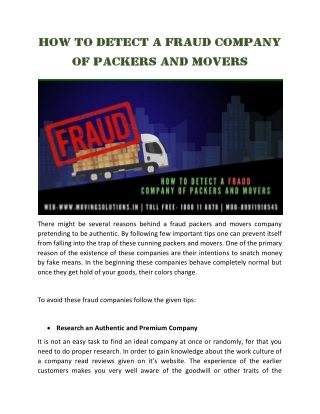 How to Detect a Fraud Company of Packers and Movers