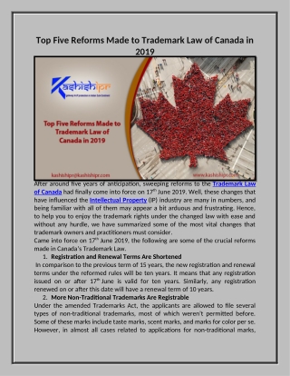 Top Five Reforms Made to Trademark Law of Canada in 2019