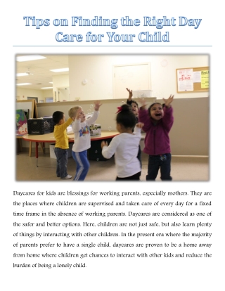 Tips on Finding the Right Day Care for Your Child