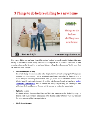 3 Things to do before shifting to a new home