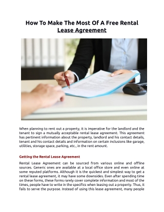 How To Make The Most Of A Free Rental Lease Agreement