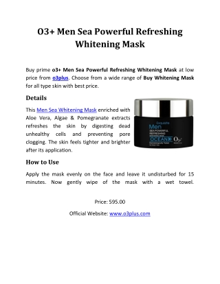 o3  Men Sea Powerful Refreshing Whitening Mask