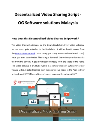 Decentralized Video Sharing Script - OG Software solutions Malaysia