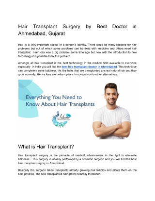 Get your hair back with best hair transplant doctor in Ahmedabad