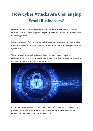How Cyber Attacks Are Challenging Small Businesses?