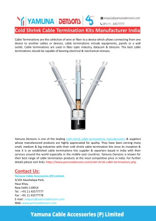 Cold Shrink Cable Termination Kits Manufacturer India