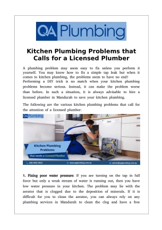 Kitchen plumbing problems that calls for a licensed plumber