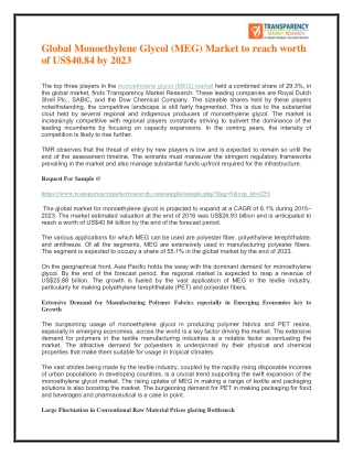 Global Monoethylene Glycol (MEG) Market to reach worth of US$40.84 by 2023