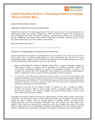 Global Polyolefin Market : A Promising Solution to Ongoing Threat of Plastic Bans