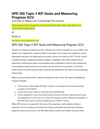 SPD 300 Topic 4 IEP Goals and Measuring Progress GCU