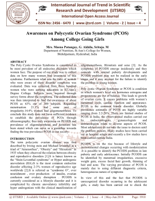Awareness on Polycystic Ovarian Syndrome PCOS Among College Going Girls