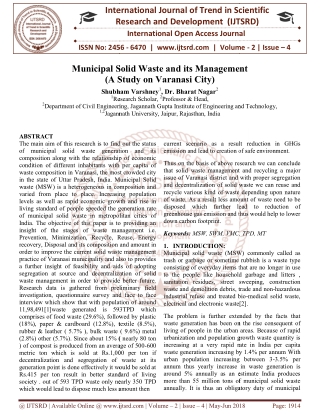 Municipal Solid Waste and its Management A Study on Varanasi City