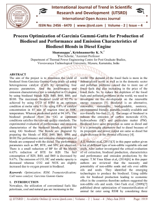 Process Optimization of Garcinia Gummi Gutta for Production of Biodiesel and Performance and Emission Characteristics of