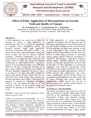 Effect of Foliar Application of Micronutrients on Growth, Yield and Quality of Tomato