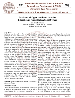 Barriers and Opportunities of Inclusive Education in Present Educational System