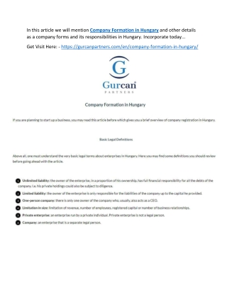 Company Formation in Hungary