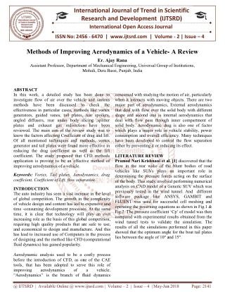 Methods of Improving Aerodynamics of a Vehicle A Review