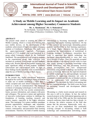 A Study on Mobile Learning and its Impact on Academic Achievement among Higher Secondary Commerce Students