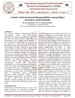 A Study on Environmental Responsibilities among Higher Secondary School Students