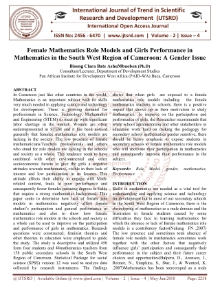 Female Mathematics Role Models and Girls Performance in Mathematics in the South West Region of Cameroon A Gender Issue