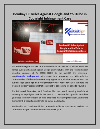 Bombay HC Rules Against Google and YouTube in Copyright Infringement Case