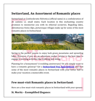 Switzerland, An Assortment of Romantic places