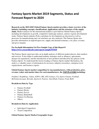 Fantasy Sports Market 2019 Segments, Status and Forecast Report to 2024