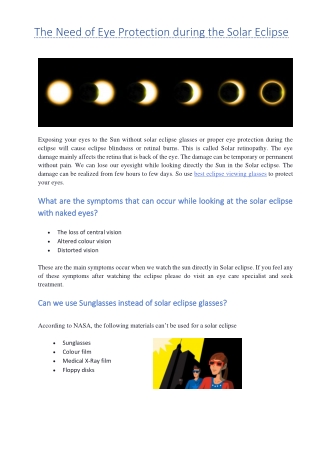 The Need of Eye Protection during the Solar Eclipse