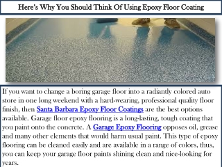 Here’s Why You Should Think Of Using Epoxy Floor Coating