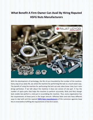 What Benefit A Firm Owner Can Avail By Hiring Reputed HSFG Nuts Manufacturers