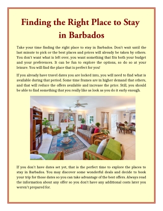 Finding the Right Place to Stay in Barbados