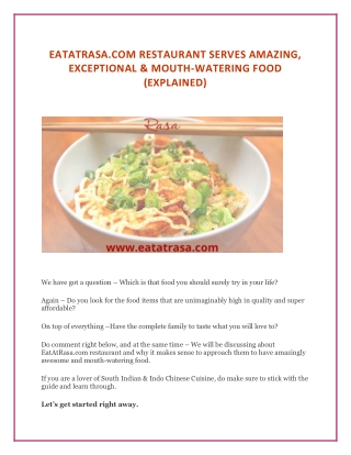 EatAtRasa.com Restaurant Serves Amazing, Exceptional & Mouth-Watering Food (Explained)