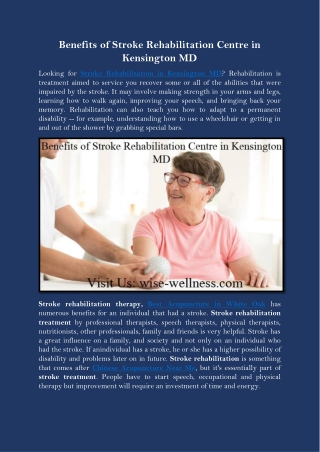 Benefits of Stroke Rehabilitation Centre in Kensington MD