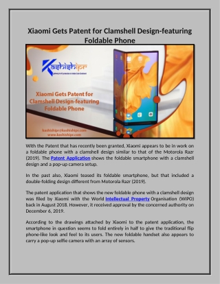 Xiaomi Gets Patent for Clamshell Design-featuring Foldable Phone