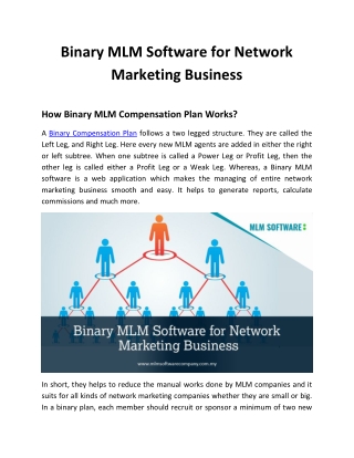 Binary MLM Software for Network Marketing Business