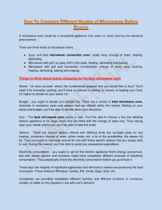 How To Compare Different Models of Microwaves Before Buying
