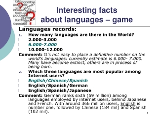 Interesting facts  about languages – game