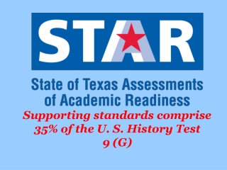 Supporting standards comprise 35% of the U. S. History Test 9 (G)