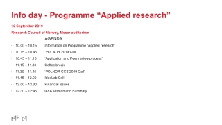 Info day - Programme “Applied research”