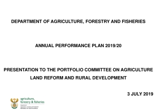 DEPARTMENT OF AGRICULTURE, FORESTRY AND FISHERIES ANNUAL PERFORMANCE PLAN 2019/20