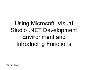 Using Microsoft  Visual Studio .NET Development Environment and Introducing Functions